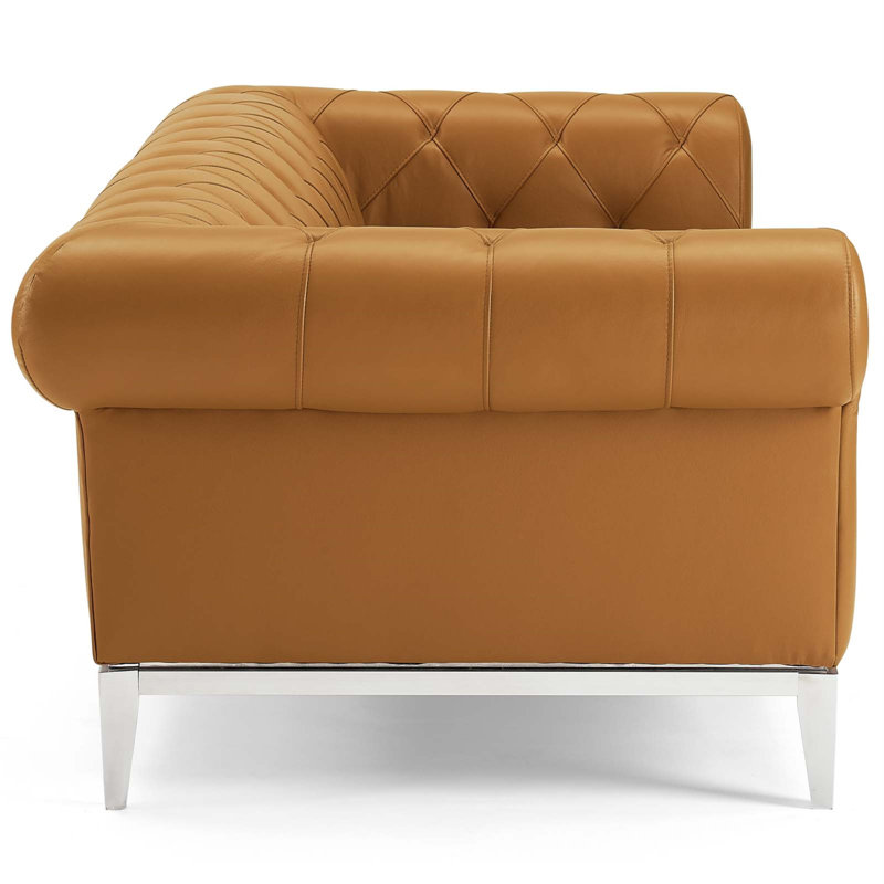 Etta Avenue Strick Bolton Monaghan Button tufted Leather Sofa Reviews Wayfair